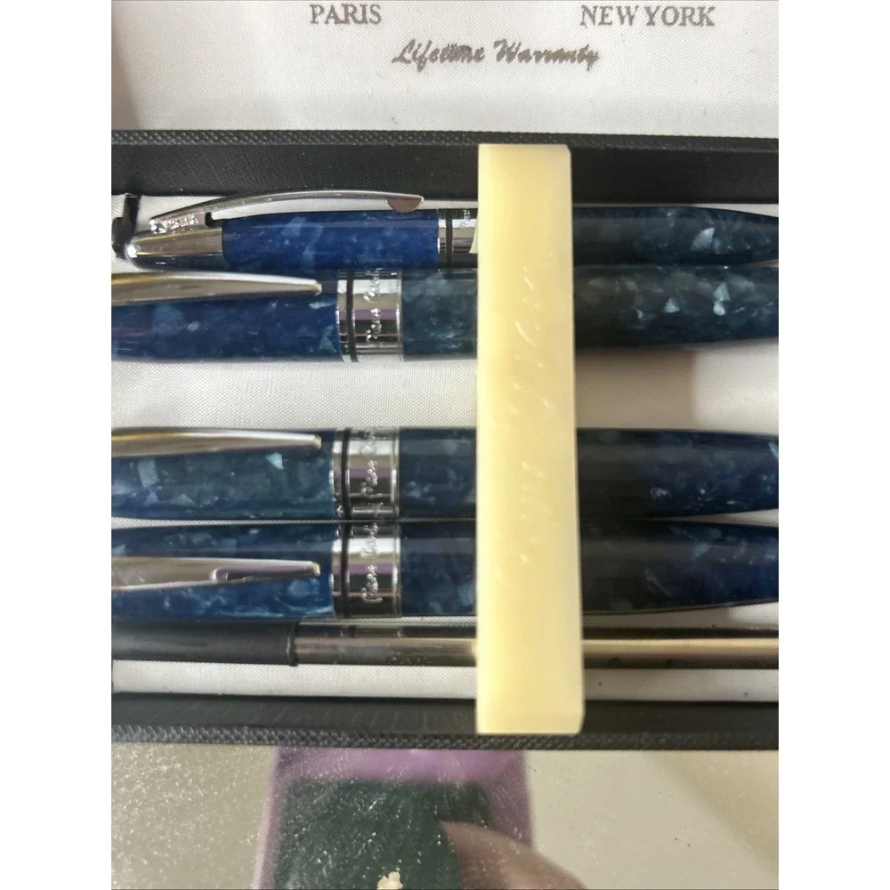 Pierre Cardin 5 Piece Blue Pen Set. Vintage Unused Blue Marble Coloring.